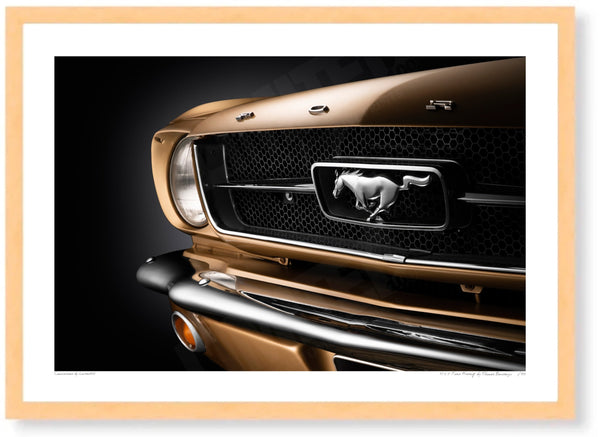 1965 Ford Mustang A3 (297 x 420 mm / 11.7 x 16.5 in) / Wood Frame (Printed on Fine Art Paper) / No Mount