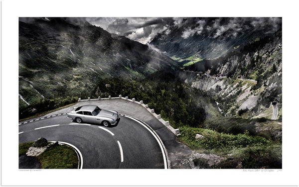 Aston Martin DB5 in the Swiss Alps S (420mm x 262) / Print-Only (Fine Art Paper) / No Mount