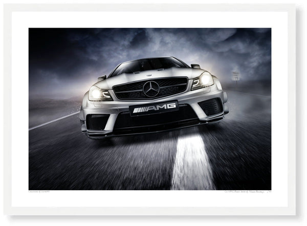 C63 AMG Black Series A3 (297 x 420 mm / 11.7 x 16.5 in) / White Wood Frame (Printed on Fine Art Paper) / No Mount
