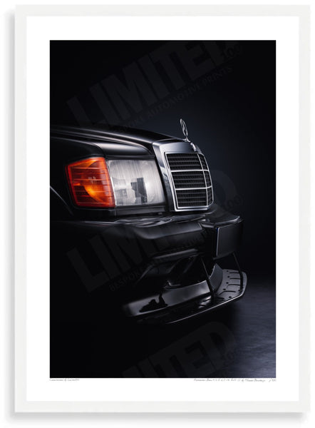 Mercedes-Benz 190 E 2.5-16 EVO II A3 (297 x 420 mm / 11.7 x 16.5 in) / White Wood Frame (Printed on Fine Art Paper)
