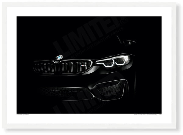 BMW M3 F80 (detail) A3 (297 x 420 mm / 11.7 x 16.5 in) / White Wood Frame (Printed on Fine Art Paper) / No Mount