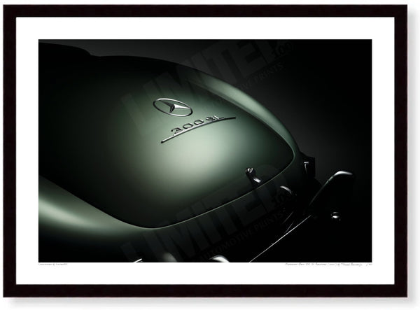 Mercedes-Benz 300 SL Roadster (detail) A3 (297 x 420 mm / 11.7 x 16.5 in) / Black Wood Frame (Printed on Fine Art