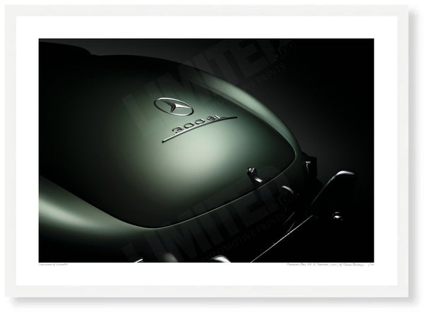 Mercedes-Benz 300 SL Roadster (detail) A3 (297 x 420 mm / 11.7 x 16.5 in) / White Wood Frame (Printed on Fine Art