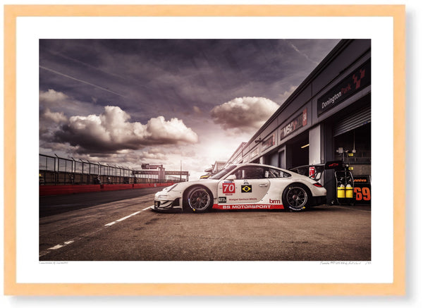 Porsche 997 GT3 RSR A3 (297 x 420 mm / 11.7 x 16.5 in) / Wood Frame (Printed on Fine Art Paper) / No Mount