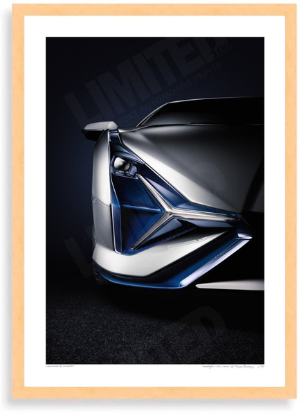 Lamborghini Sián (detail) A3 (297 x 420 mm / 11.7 x 16.5 in) / Wood Frame (Printed on Fine Art Paper) / No Mount