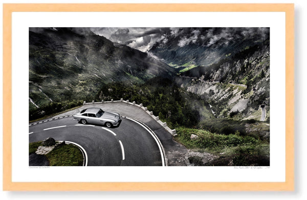 Aston Martin DB5 in the Swiss Alps S (420mm x 262) / Wood Frame (Printed on Fine Art Paper) / No Mount