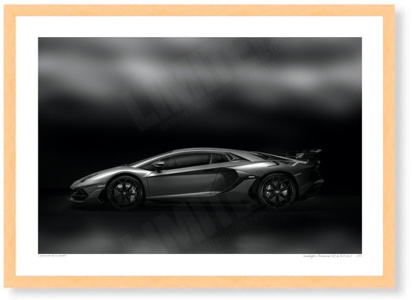 Lamborghini Aventador SVJ A3 (297 x 420 mm / 11.7 x 16.5 in) / Wood Frame (Printed on Fine Art Paper) / No Mount