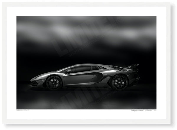 Lamborghini Aventador SVJ A3 (297 x 420 mm / 11.7 x 16.5 in) / White Wood Frame (Printed on Fine Art Paper) / No Mount