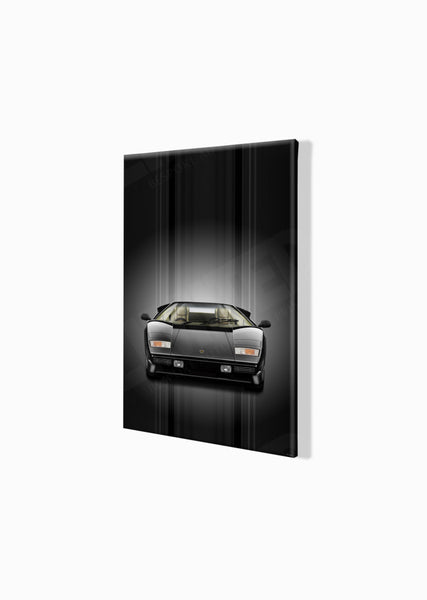 Lamborghini Countach (black black) A3 (297 x 420 mm / 11.7 x 16.5 in) / Canvas Print (Mounted on Wood Internal Frame)