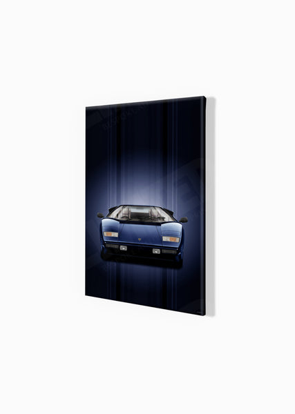 Lamborghini Countach (blue blue) A3 (297 x 420 mm / 11.7 x 16.5 in) / Canvas Print (Mounted on Wood Internal Frame)