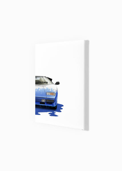 Lamborghini Countach (white blue) A3 (297 x 420 mm / 11.7 x 16.5 in) / Canvas Print (Mounted on Wood Internal Frame)
