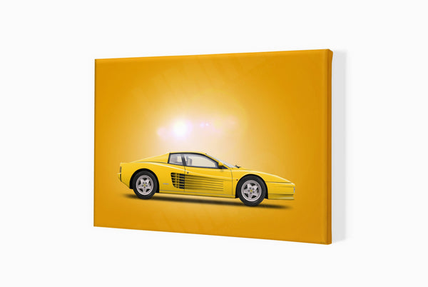 Ferrari Testarossa (yellow yellow) A3 (297 x 420 mm / 11.7 x 16.5 in) / Canvas Print (Mounted on Wood Internal Frame)