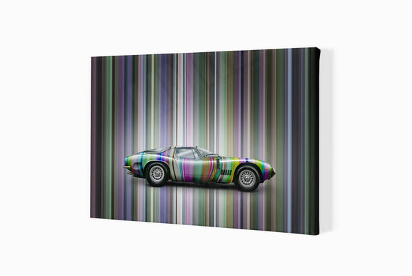 Bizzarrini 5300 GT Strada (technicolour stripes) A3 (297 x 420 mm / 11.7 x 16.5 in) / Canvas Print (Mounted on Wood