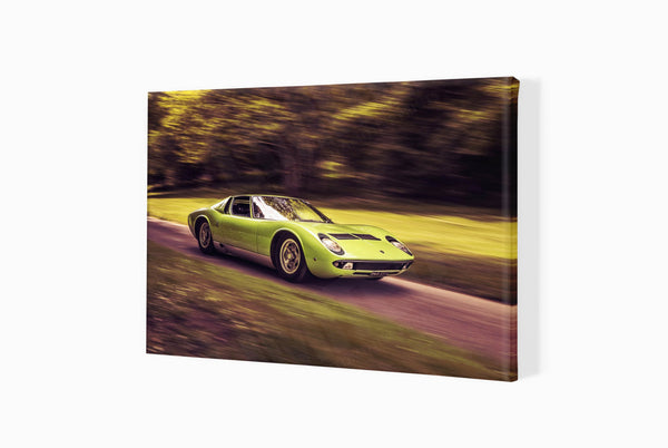 Lamborghini Miura at Prescott Hill Climb A3 (297 x 420 mm / 11.7 x 16.5 in) / Canvas Print (Mounted on Wood Internal