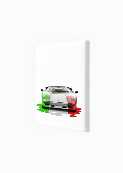 Lamborghini Countach (tricolore in uno) A3 (297 x 420 mm / 11.7 x 16.5 in) / Canvas Print (Mounted on Wood Internal