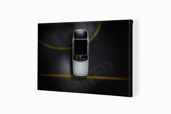 1966 Jensen Interceptor (bird’s-eye view) A3 (297 x 420 mm / 11.7 x 16.5 in) / Canvas Print (Mounted on Wood Internal
