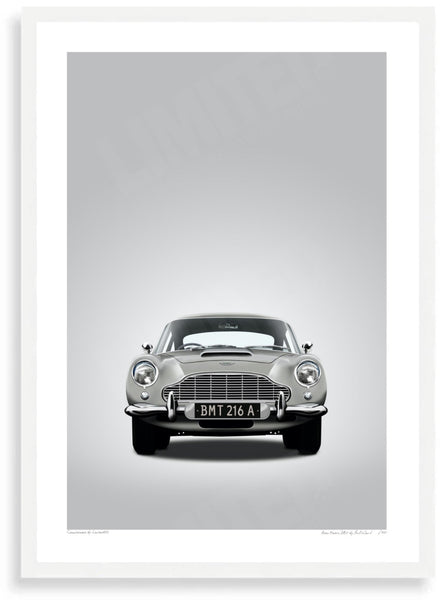 Aston Martin DB5 BMT 216A (Type A) A3 (297 x 420 mm / 11.7 x 16.5 in) / White Wood Frame (Printed on Fine Art Paper)