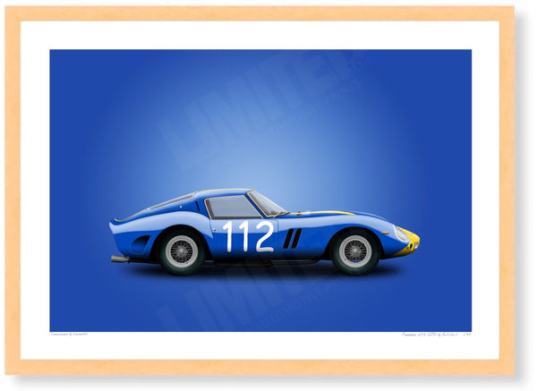 1962 Ferrari 250 GTO Chassis 3445GT A3 (297 x 420 mm / 11.7 x 16.5 in) / Wood Frame (Printed on Fine Art Paper) / No