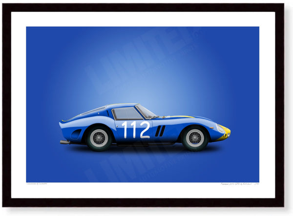 1962 Ferrari 250 GTO Chassis 3445GT A3 (297 x 420 mm / 11.7 x 16.5 in) / Black Wood Frame (Printed on Fine Art Paper)