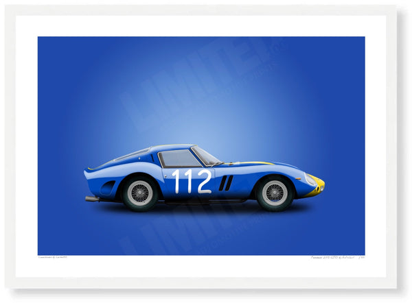 1962 Ferrari 250 GTO Chassis 3445GT A3 (297 x 420 mm / 11.7 x 16.5 in) / White Wood Frame (Printed on Fine Art Paper)