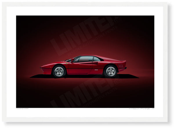 1984 Ferrari 288 GTO A3 (297 x 420 mm / 11.7 x 16.5 in) / White Wood Frame (Printed on Fine Art Paper) / No Mount