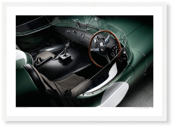 Aston Martin DBR2 (inside) A3 (297 x 420 mm / 11.7 x 16.5 in) / White Wood Frame (Printed on Fine Art Paper) / No Mount