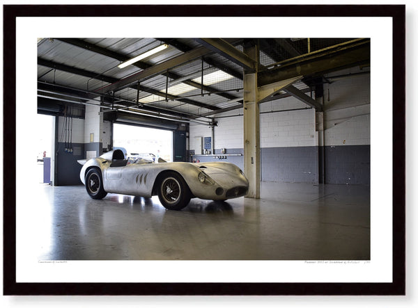 Maserati 300S at Silverstone A3 (297 x 420 mm / 11.7 x 16.5 in) / Black Wood Frame (Printed on Fine Art Paper) / No
