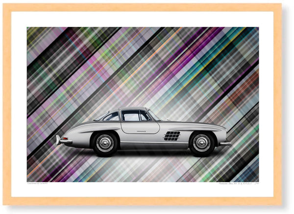Mercedes-Benz 300 SL (technicolour tartan) A3 (297 x 420 mm / 11.7 x 16.5 in) / Wood Frame (Printed on Fine Art Paper)