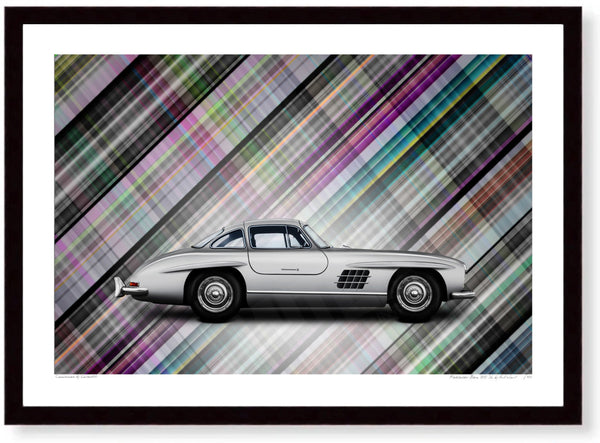 Mercedes-Benz 300 SL (technicolour tartan) A3 (297 x 420 mm / 11.7 x 16.5 in) / Black Wood Frame (Printed on Fine Art