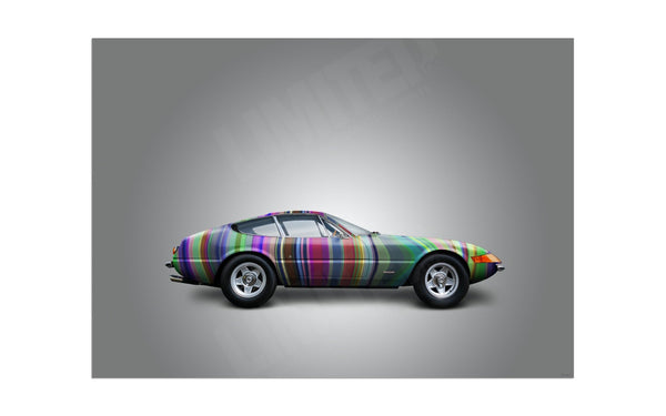 Ferrari 365 GTB/4 (technicolour stripes on grey) A3 (297 x 420 mm / 11.7 x 16.5 in) / Aluminium Composite / No Mount