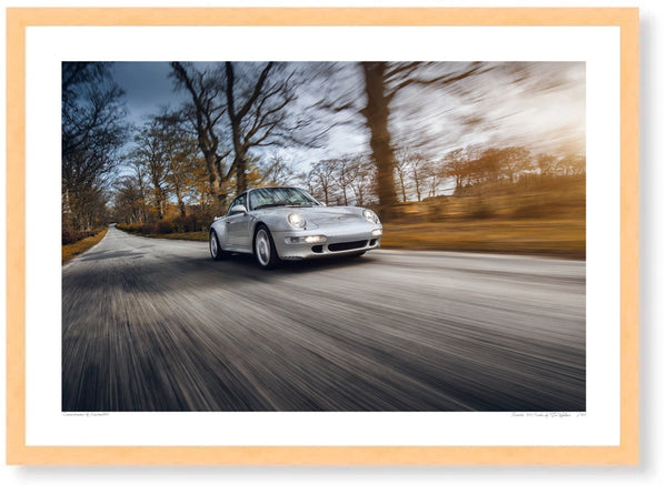 Porsche 993 Turbo A3 (297 x 420 mm / 11.7 x 16.5 in) / Wood Frame (Printed on Fine Art Paper) / No Mount