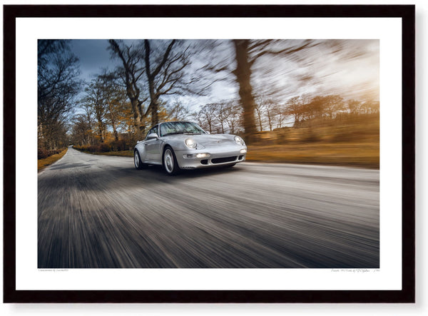 Porsche 993 Turbo A3 (297 x 420 mm / 11.7 x 16.5 in) / Black Wood Frame (Printed on Fine Art Paper) / No Mount