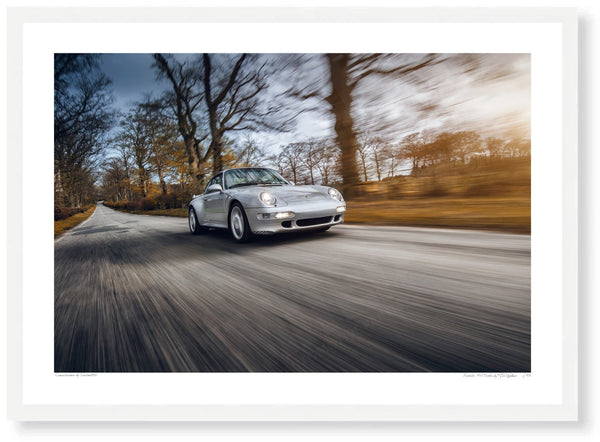 Porsche 993 Turbo A3 (297 x 420 mm / 11.7 x 16.5 in) / White Wood Frame (Printed on Fine Art Paper) / No Mount