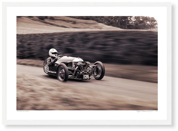 Morgan 3 Wheeler at Shelsley Walsh Hill Climb A3 (297 x 420 mm / 11.7 x 16.5 in) / White Wood Frame (Printed on Fine