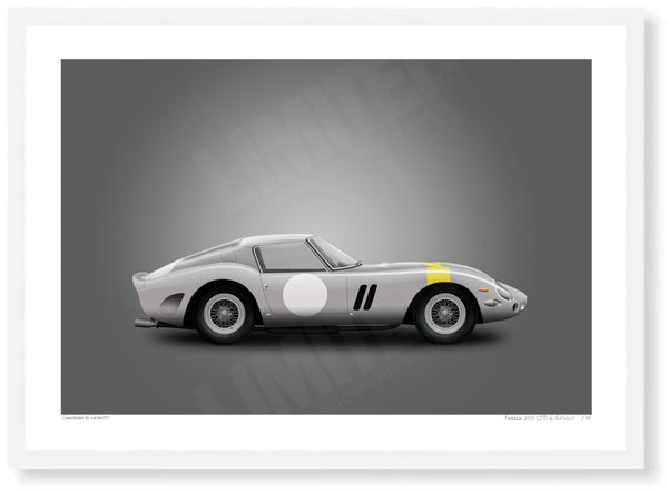 1963 Ferrari 250 GTO Chassis 4153GT A3 (297 x 420 mm / 11.7 x 16.5 in) / White Wood Frame (Printed on Fine Art Paper)