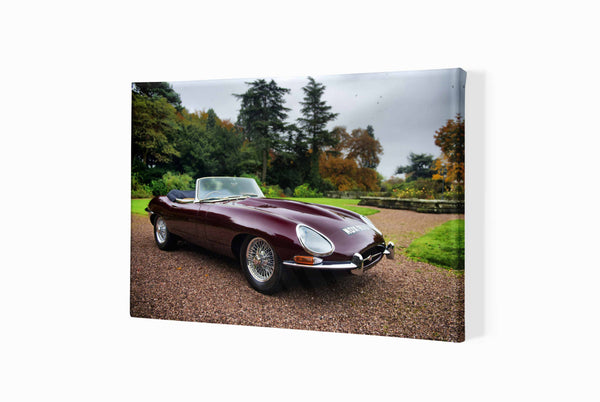 Jaguar E-Type in the Cotswolds A3 (297 x 420 mm / 11.7 x 16.5 in) / Canvas Print (Mounted on Wood Internal Frame) / No