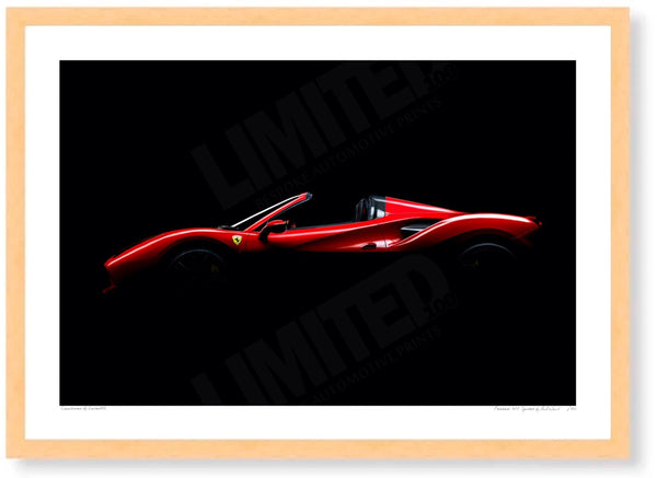 Ferrari 488 Spider A3 (297 x 420 mm / 11.7 x 16.5 in) / Wood Frame (Printed on Fine Art Paper) / No Mount