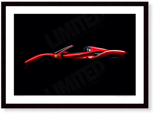 Ferrari 488 Spider A3 (297 x 420 mm / 11.7 x 16.5 in) / Black Wood Frame (Printed on Fine Art Paper) / No Mount