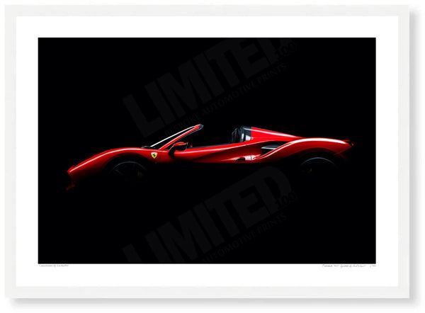 Ferrari 488 Spider A3 (297 x 420 mm / 11.7 x 16.5 in) / White Wood Frame (Printed on Fine Art Paper) / No Mount