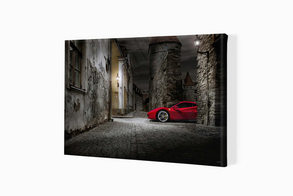 Ferrari 488 GTB in Tallinn A3 (297 x 420 mm / 11.7 x 16.5 in) / Canvas Print (Mounted on Wood Internal Frame) / No Mount