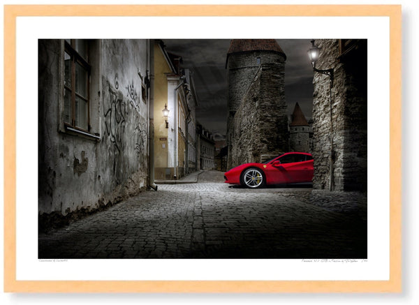 Ferrari 488 GTB in Tallinn A3 (297 x 420 mm / 11.7 x 16.5 in) / Wood Frame (Printed on Fine Art Paper) / No Mount
