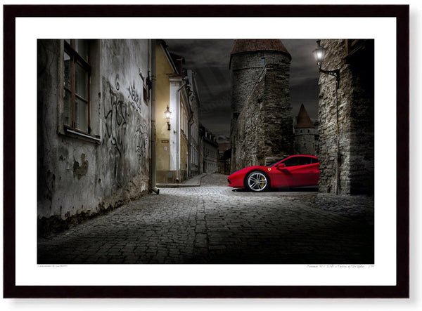 Ferrari 488 GTB in Tallinn A3 (297 x 420 mm / 11.7 x 16.5 in) / Black Wood Frame (Printed on Fine Art Paper) / No Mount