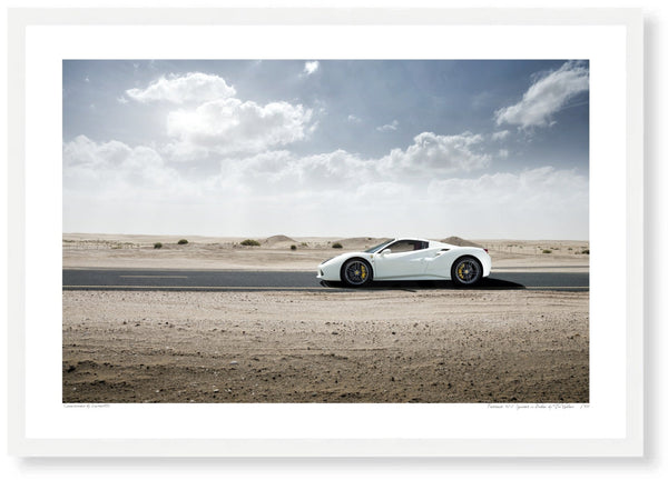 Ferrari 488 Spider in Dubai S (420mm x 291) / White Wood Frame (Printed on Fine Art Paper) / No Mount