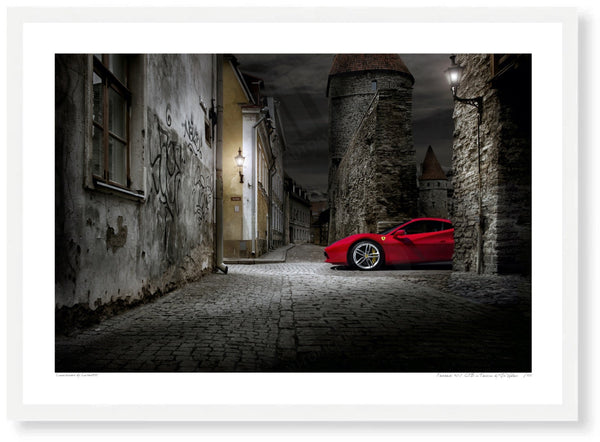 Ferrari 488 GTB in Tallinn A3 (297 x 420 mm / 11.7 x 16.5 in) / White Wood Frame (Printed on Fine Art Paper) / No Mount