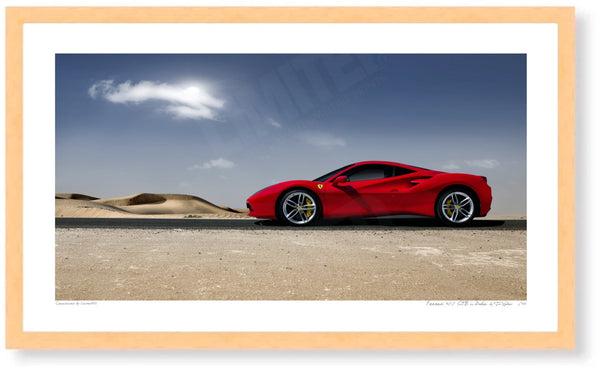 Ferrari 488 GTB in Dubai S (420mm x 243) / Wood Frame (Printed on Fine Art Paper) / No Mount