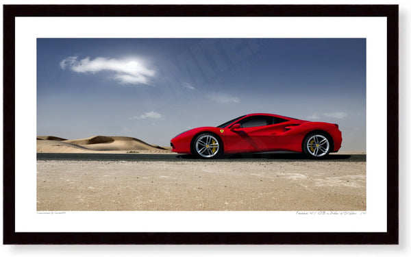 Ferrari 488 GTB in Dubai S (420mm x 243) / Black Wood Frame (Printed on Fine Art Paper) / No Mount