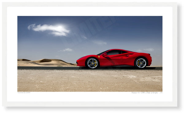 Ferrari 488 GTB in Dubai S (420mm x 243) / White Wood Frame (Printed on Fine Art Paper) / No Mount