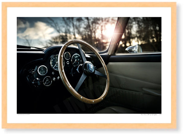 Aston Martin DB4 (interior) A3 (297 x 420 mm / 11.7 x 16.5 in) / Wood Frame (Printed on Fine Art Paper) / No Mount