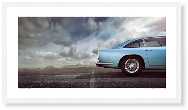 Aston Martin DB4 side profile S (420mm x 226) / White Wood Frame (Printed on Fine Art Paper) / No Mount