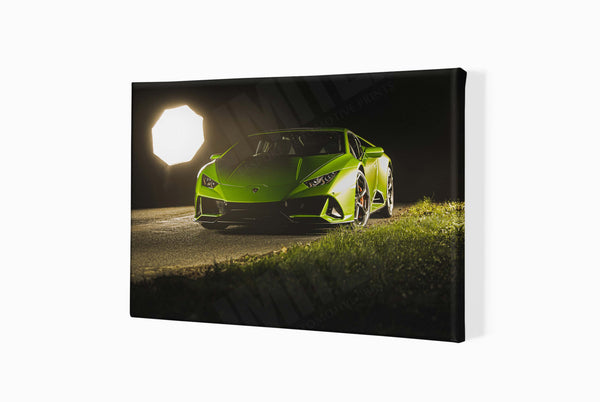 Lamborghini Huracán EVO (limelight) A3 (297 x 420 mm / 11.7 x 16.5 in) / Canvas Print (Mounted on Wood Internal Frame)